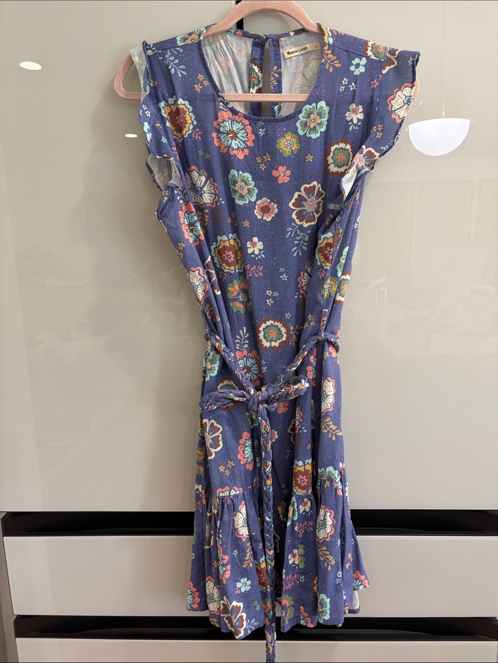 Marine Layer Navy Blue Floral Tie-Waist Midi Dress